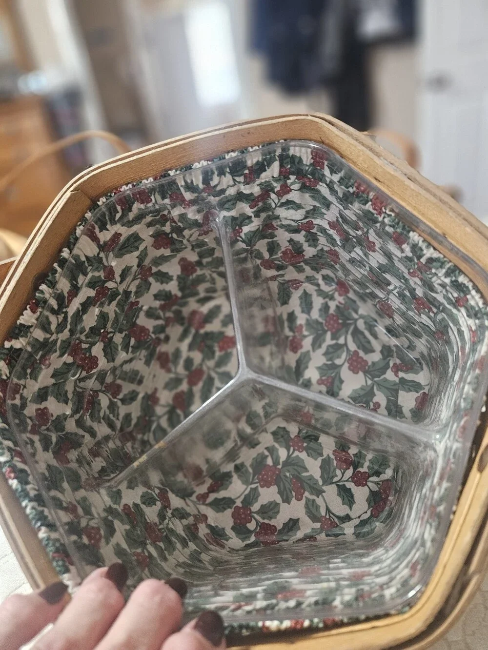 Longaberger Tan and Green Holiday Snowflake Basket